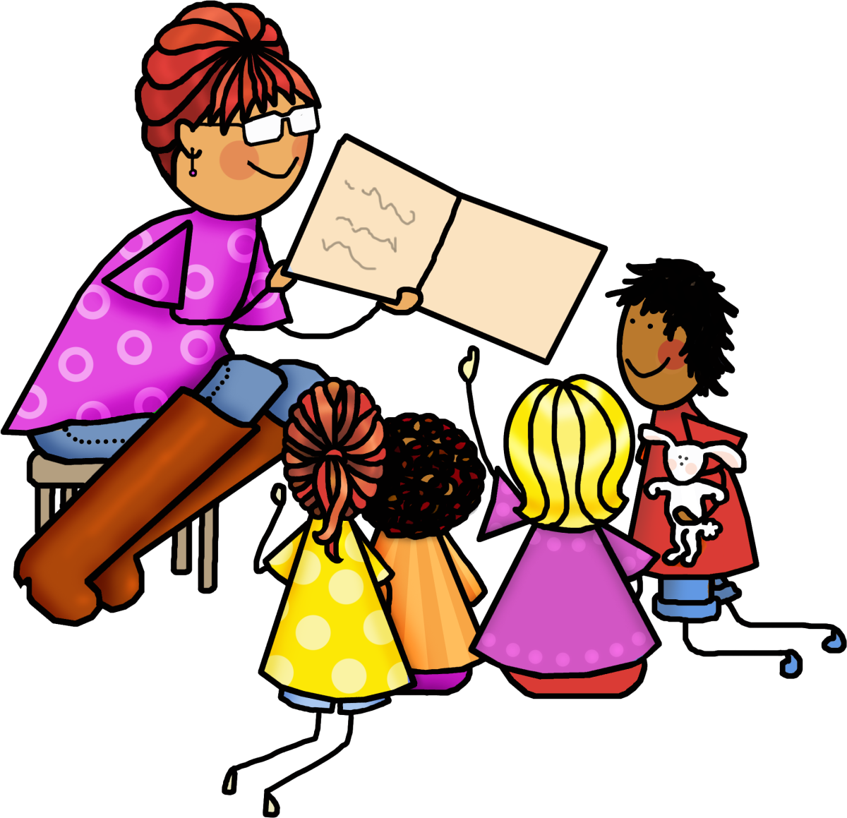 Педагог и дети на прозрачном фоне