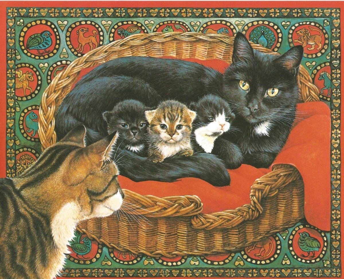 Вышивка кошачье семейство черных кошек