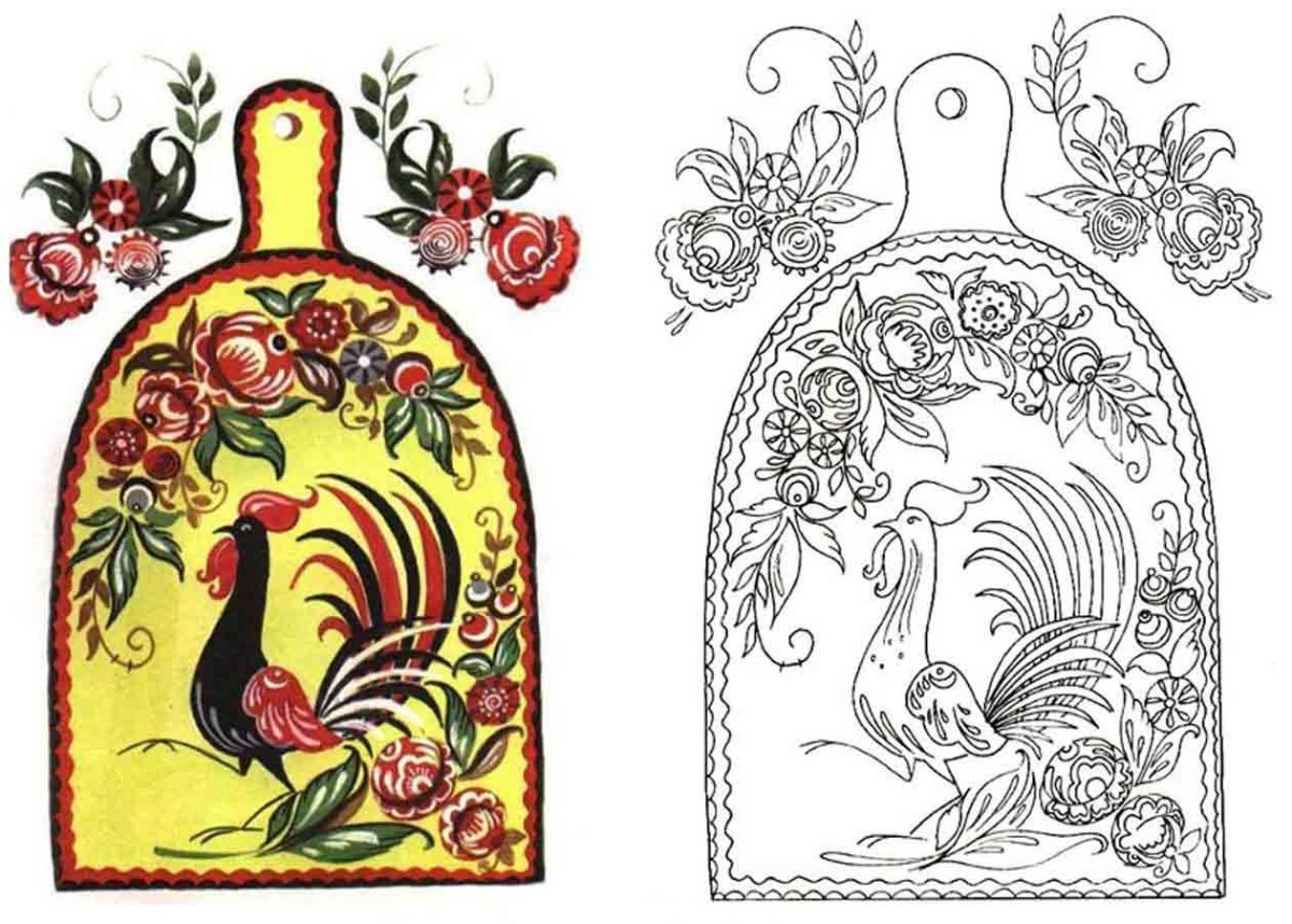 Раскраска дощечка Городецкая роспись для детей