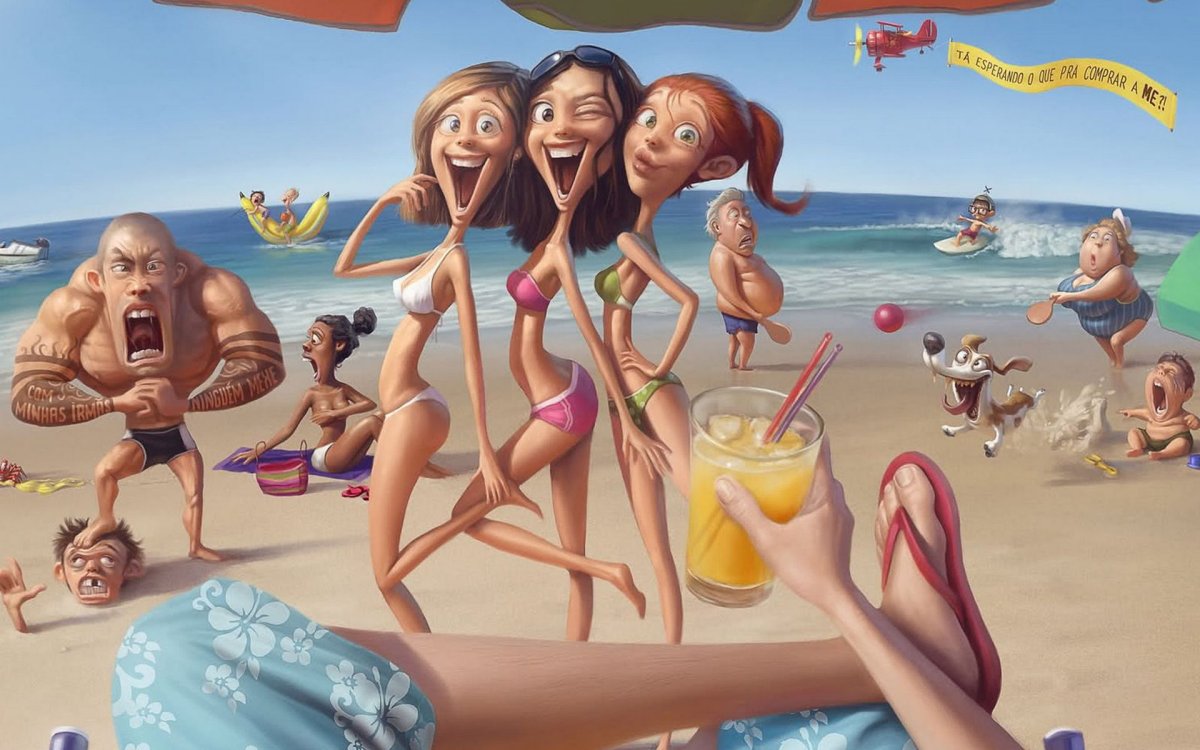 Девушка на море карикатура