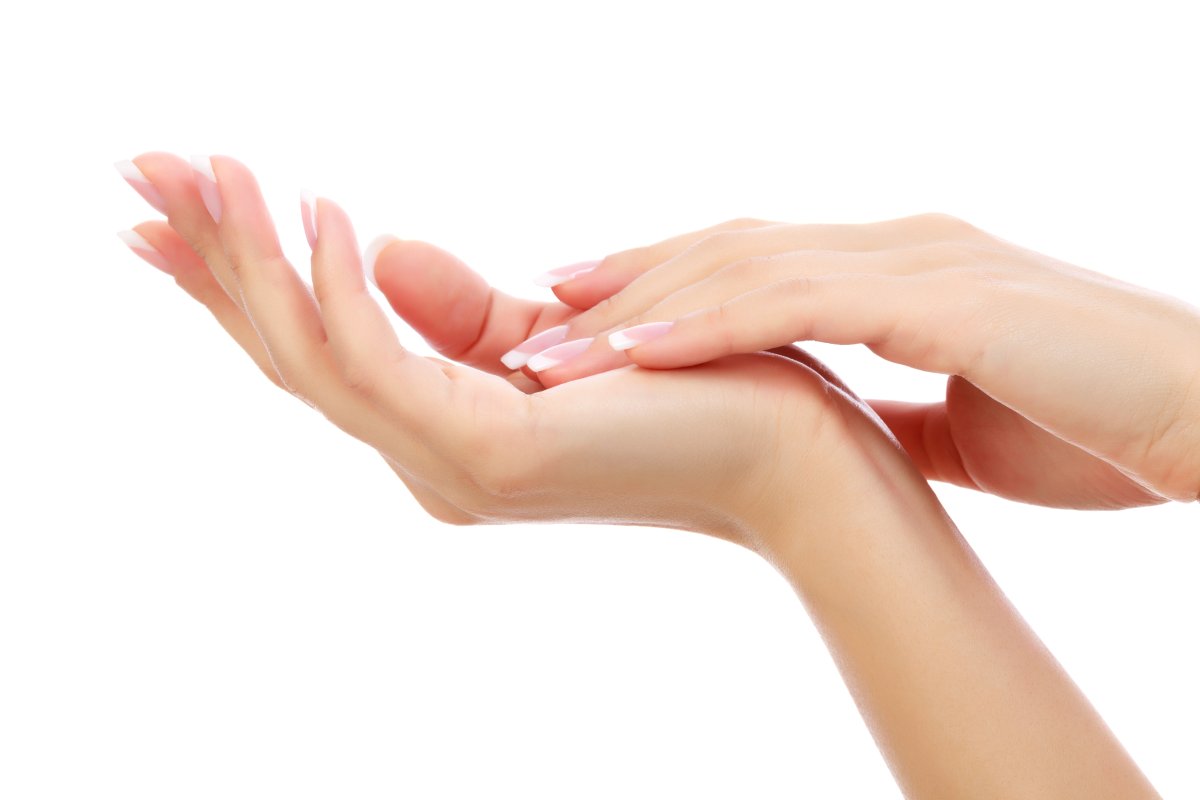 Самомассаж женских рук на белом фоне