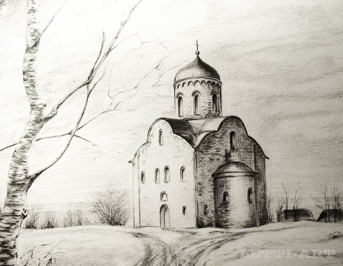 Церковь рисунок карандашом
