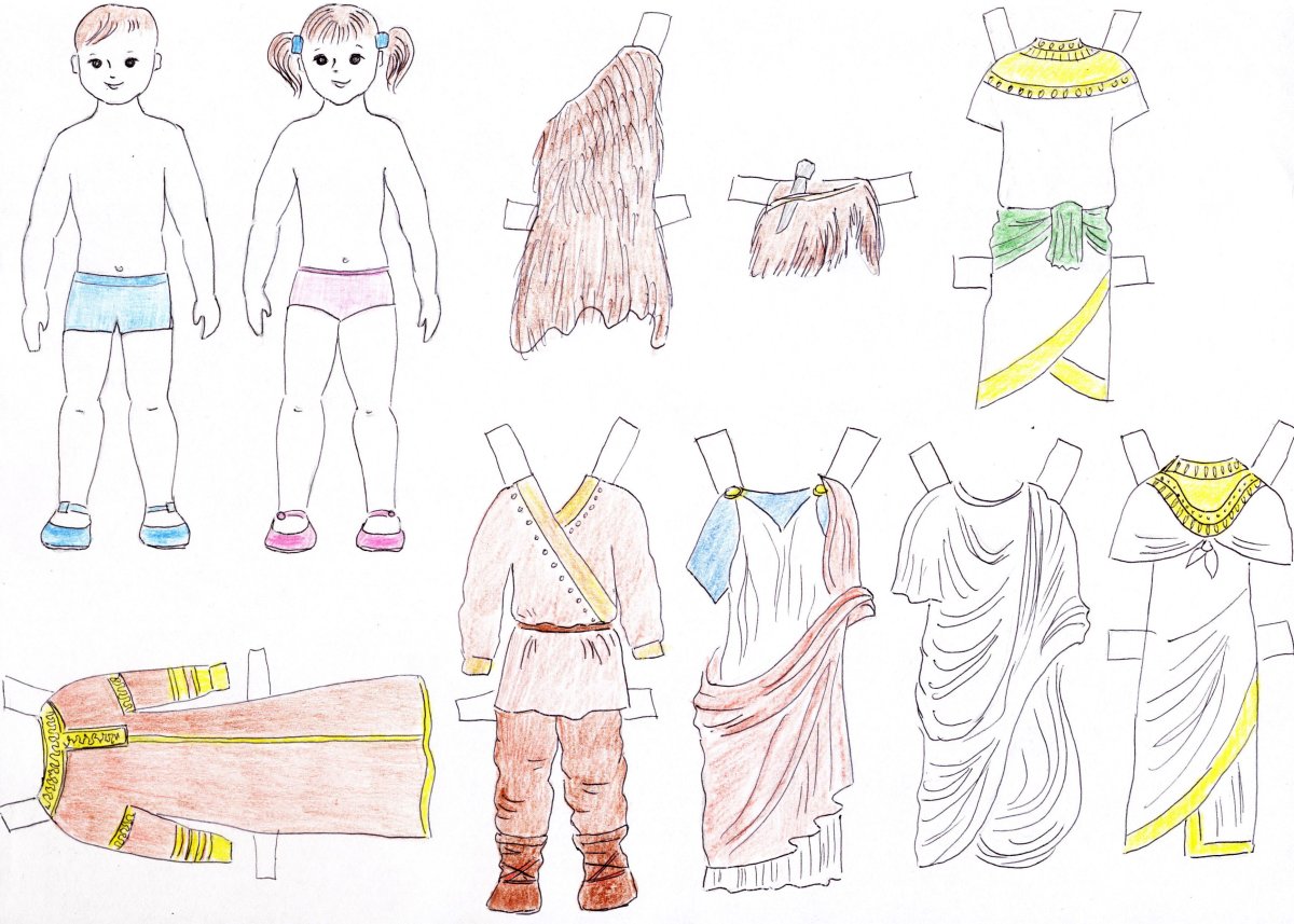 Бумажные эскизы одежды для детей