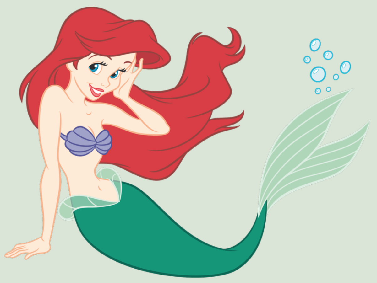 Русалочка Ариэль на белом фоне