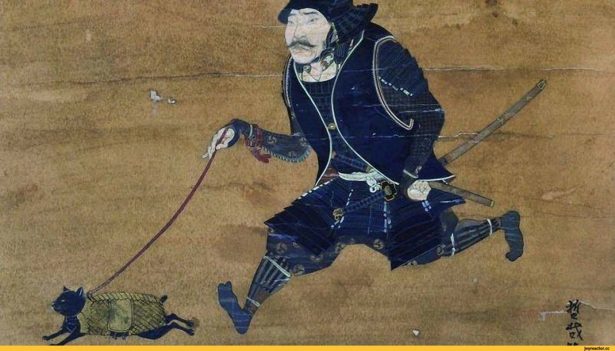 Художник Тетсуя Ногучи Самурай выгуливает кота