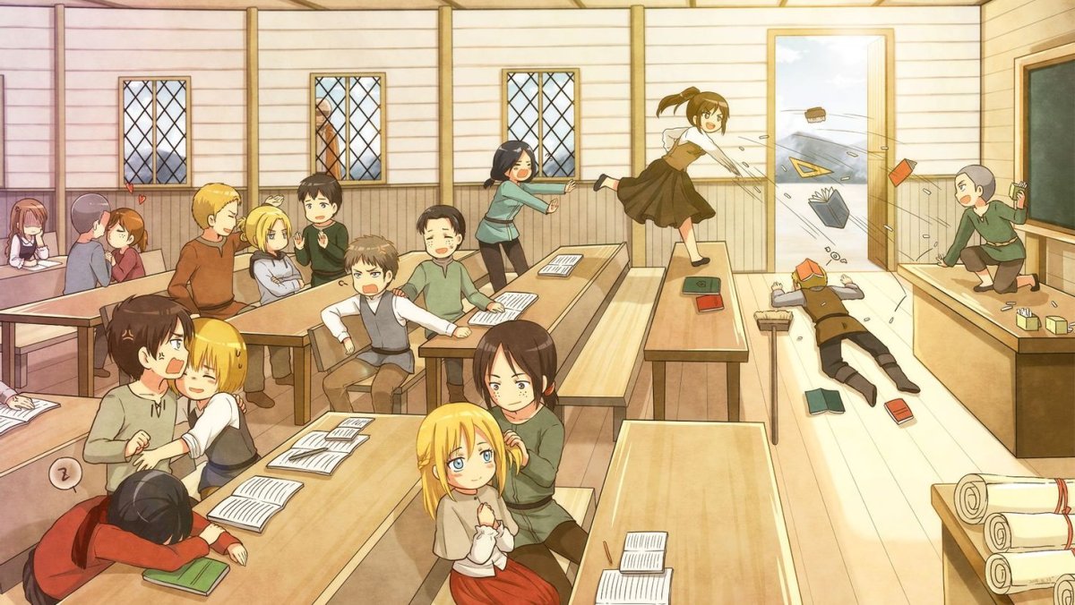 Атака титанов в школе аниме