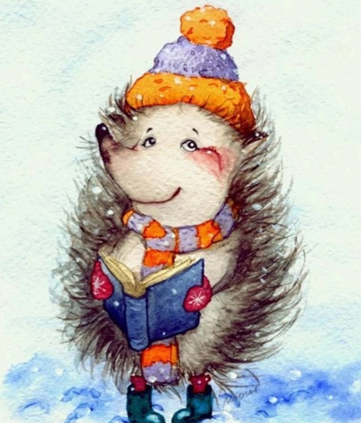 Ежик новый год акварелью