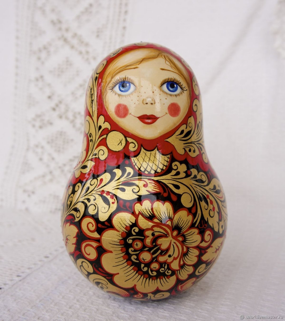 Матрешка Золотая Хохлома роспись