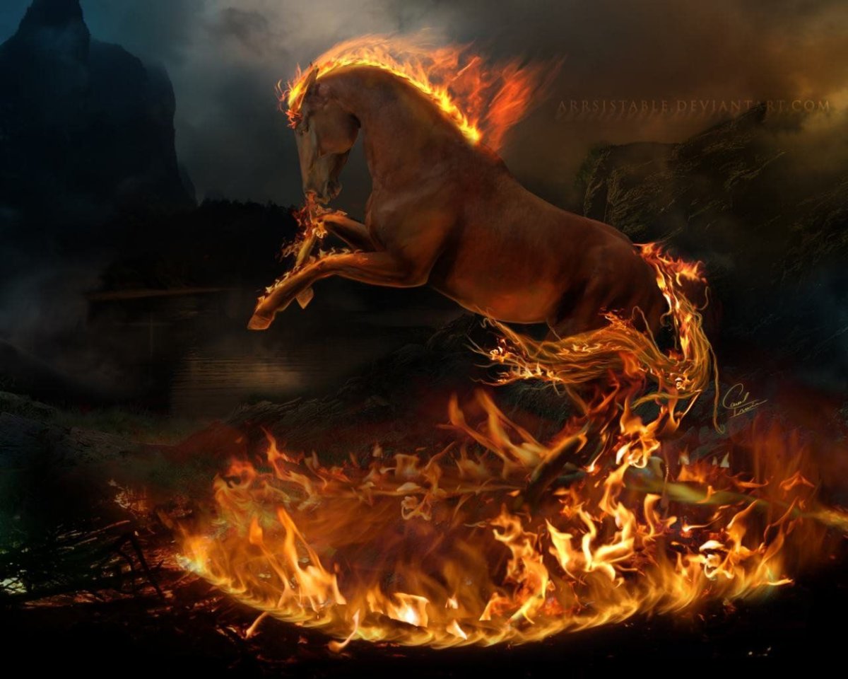 Черный конь с огненными глазами