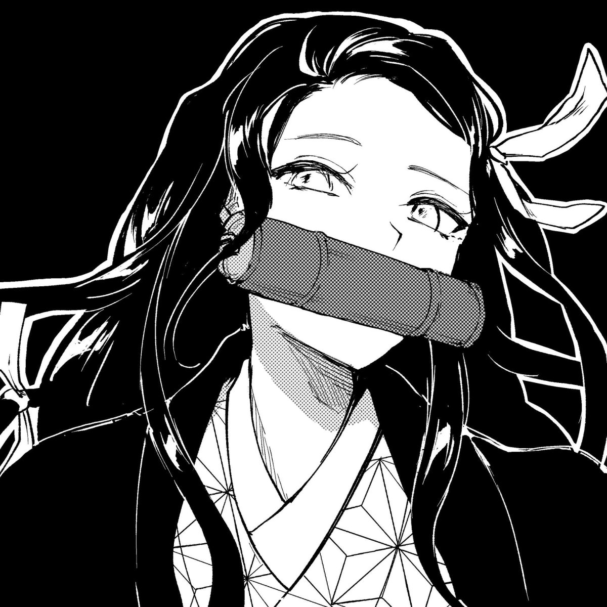 Клинок рассекающий демонов Незуко черно белое