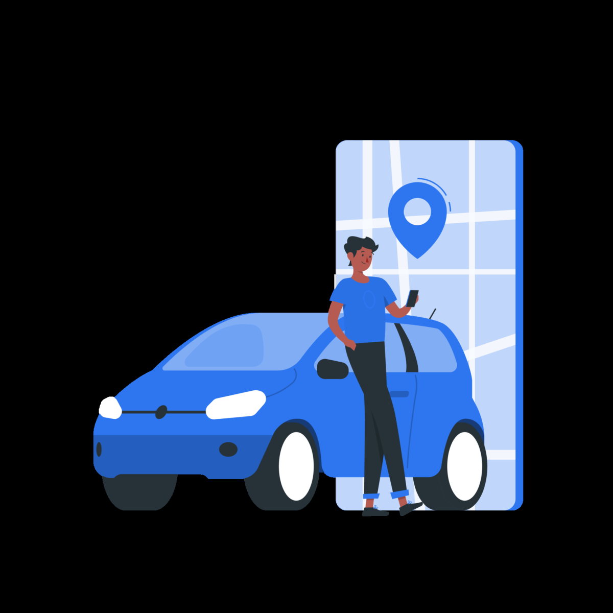 Семья в машине мультяшная