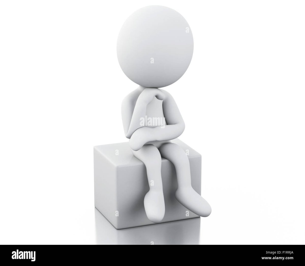 Думающий человечек на белом фоне