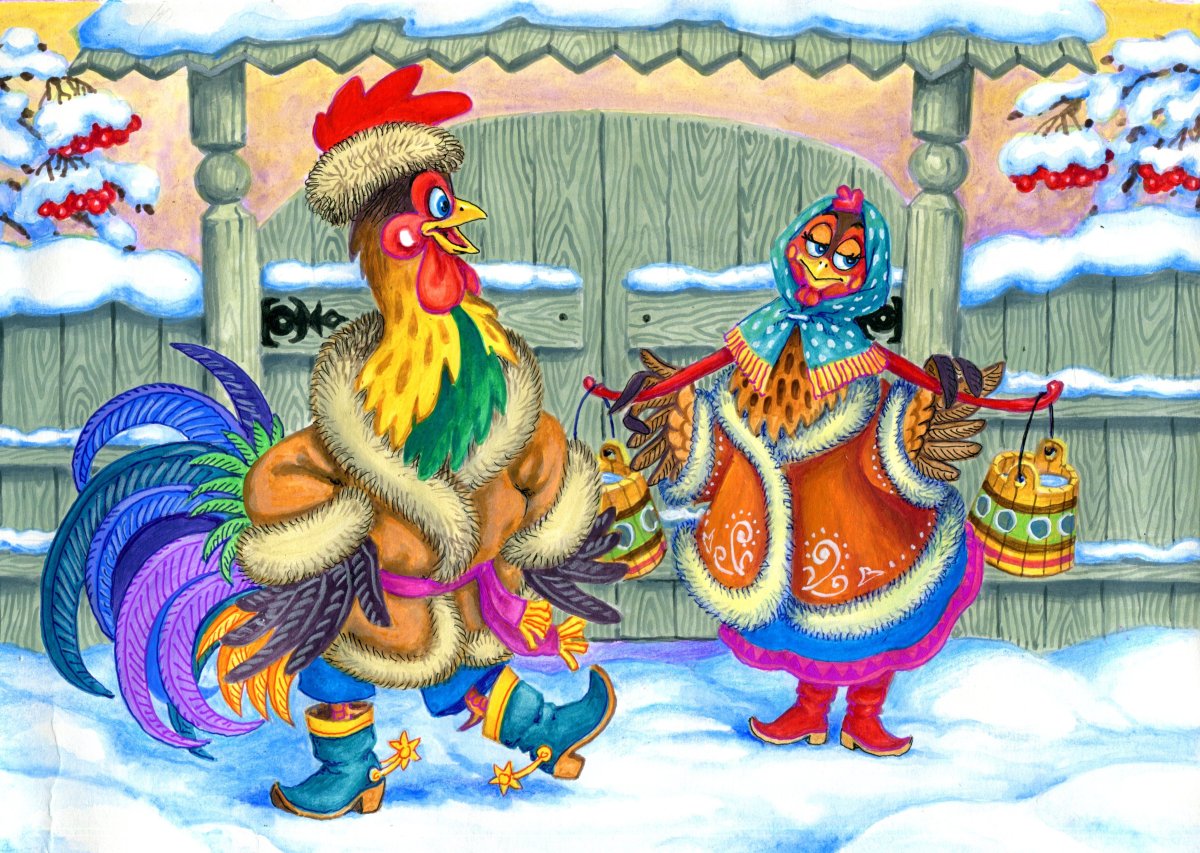 Новогодняя открытка с петухом