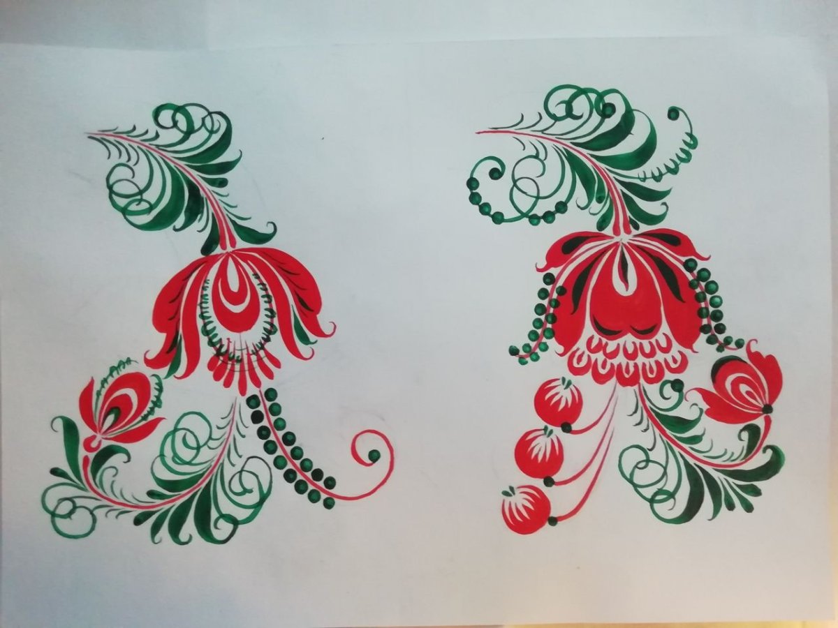 Хохломская роспись поэтапное рисование