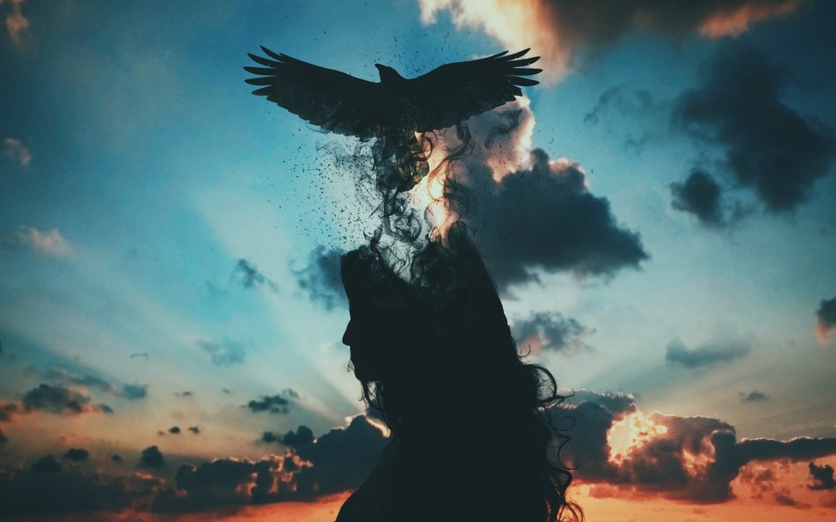 Девушка выпускает птицу