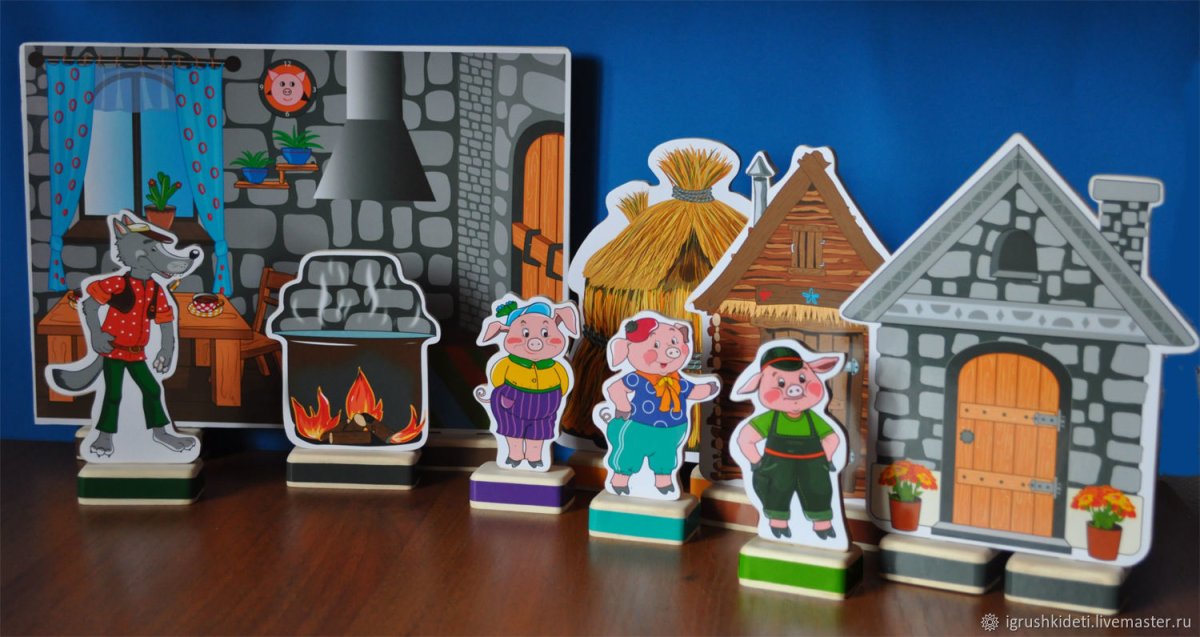 Настольный театр дерево три поросенка