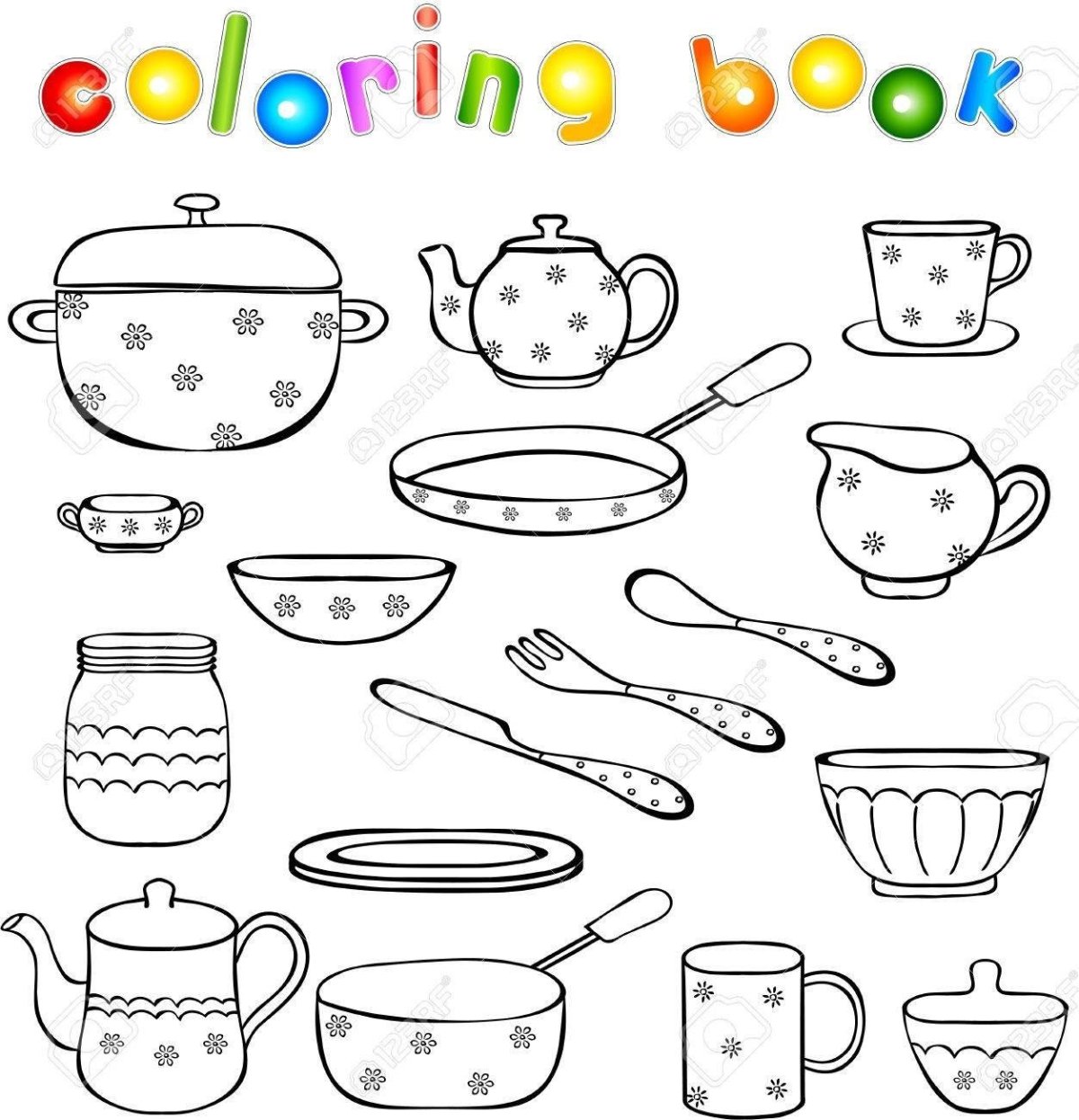 Вся посуда раскраска