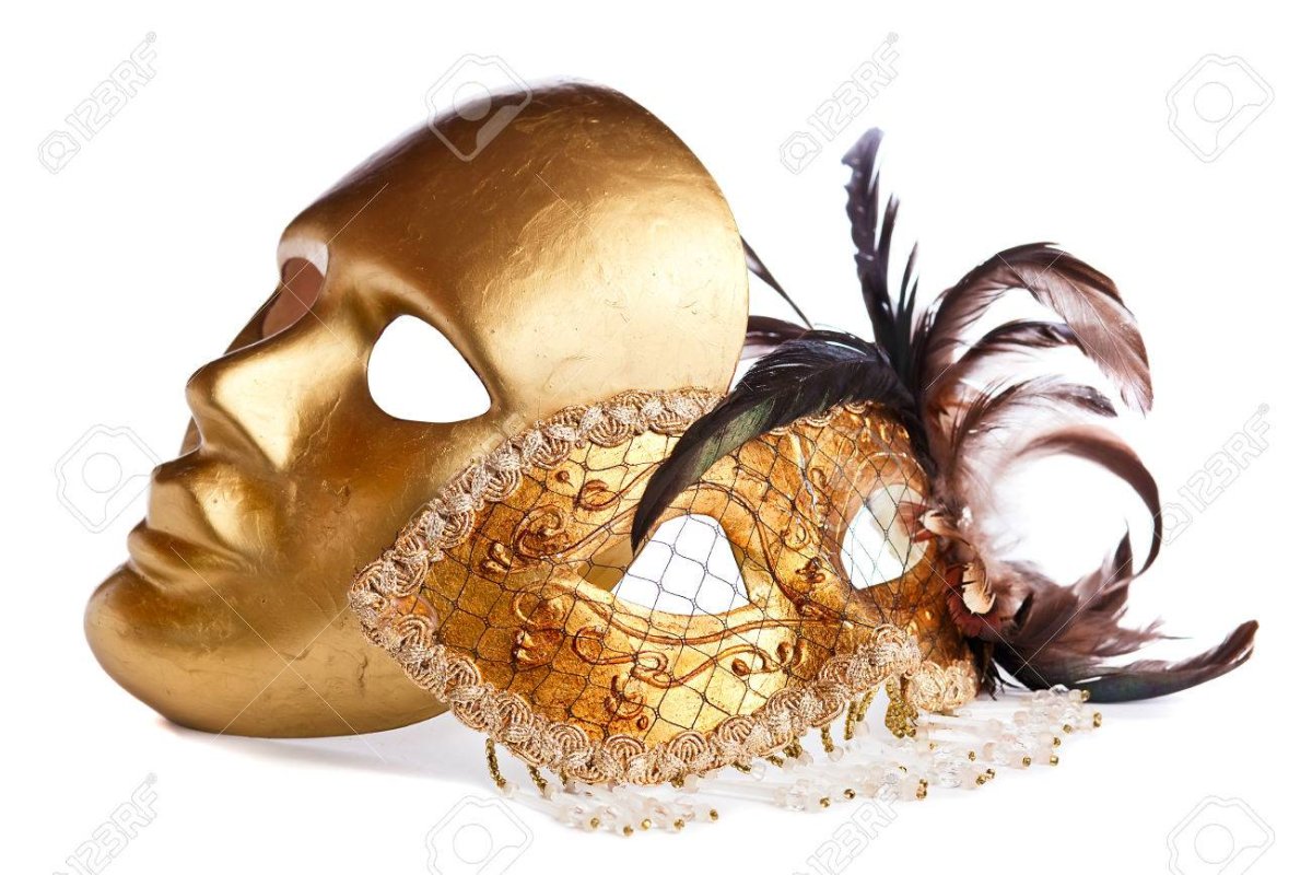 Золотые театральные маски на прозрачном фоне