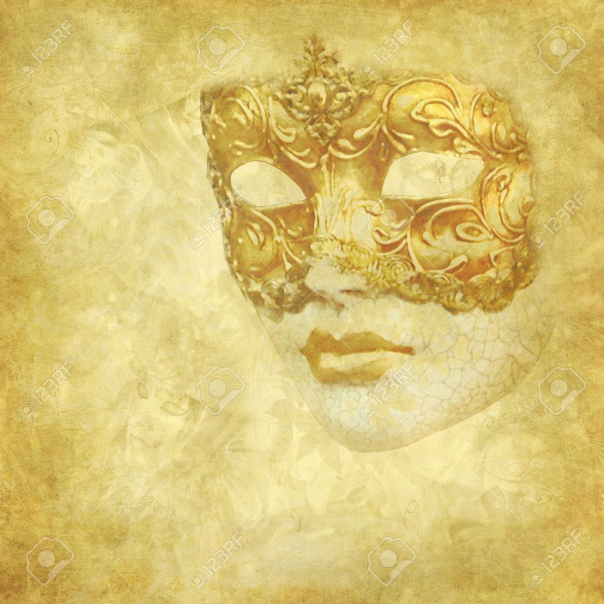 Маска Театральная на золотом фоне