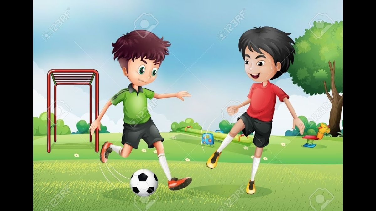 Картинка где два мальчика играют в футбол