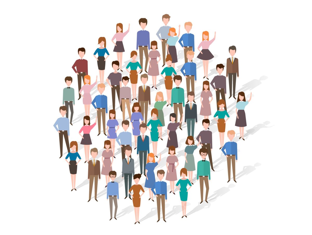 Много людей на белом фоне