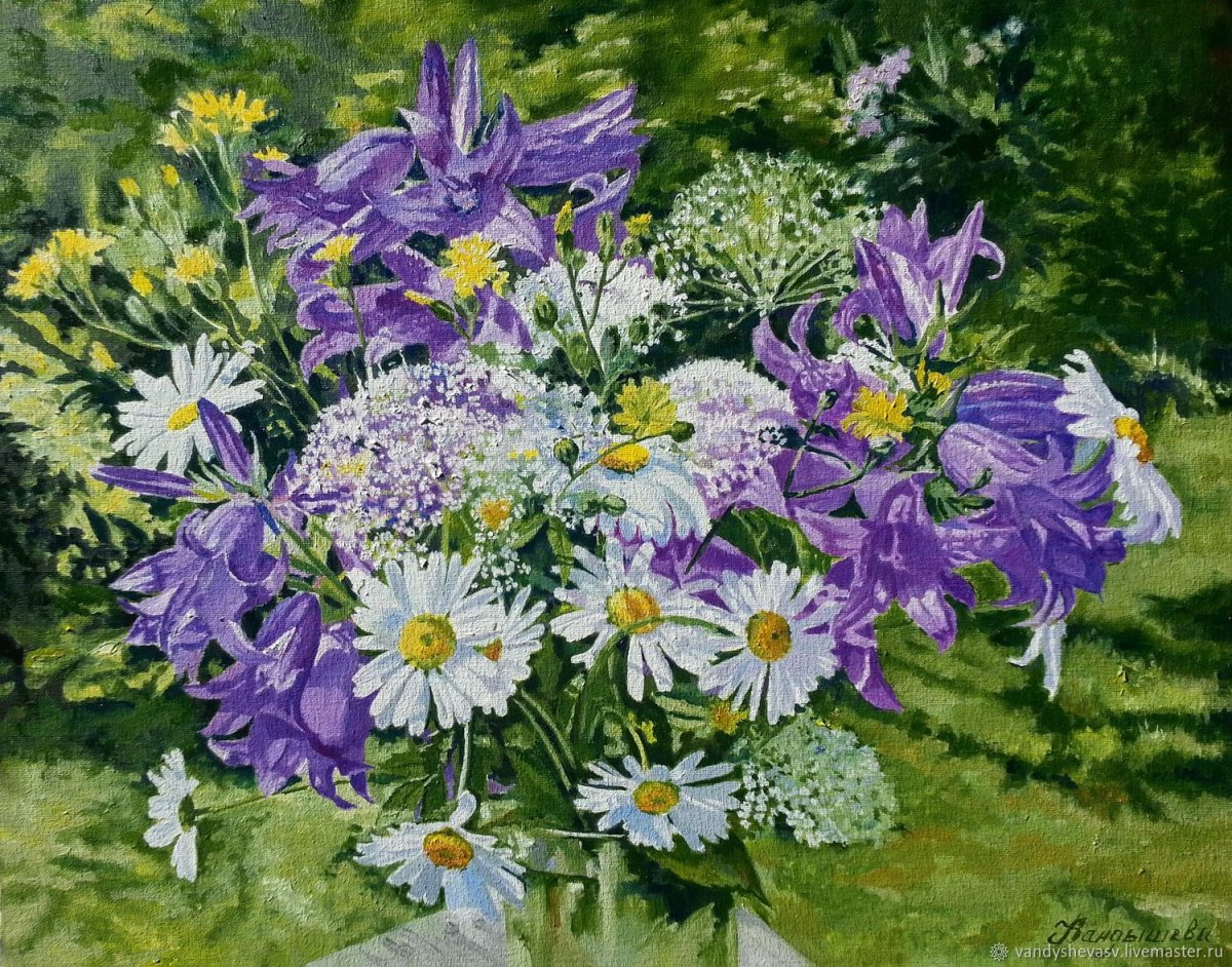 Букет колокольчиков и ромашек