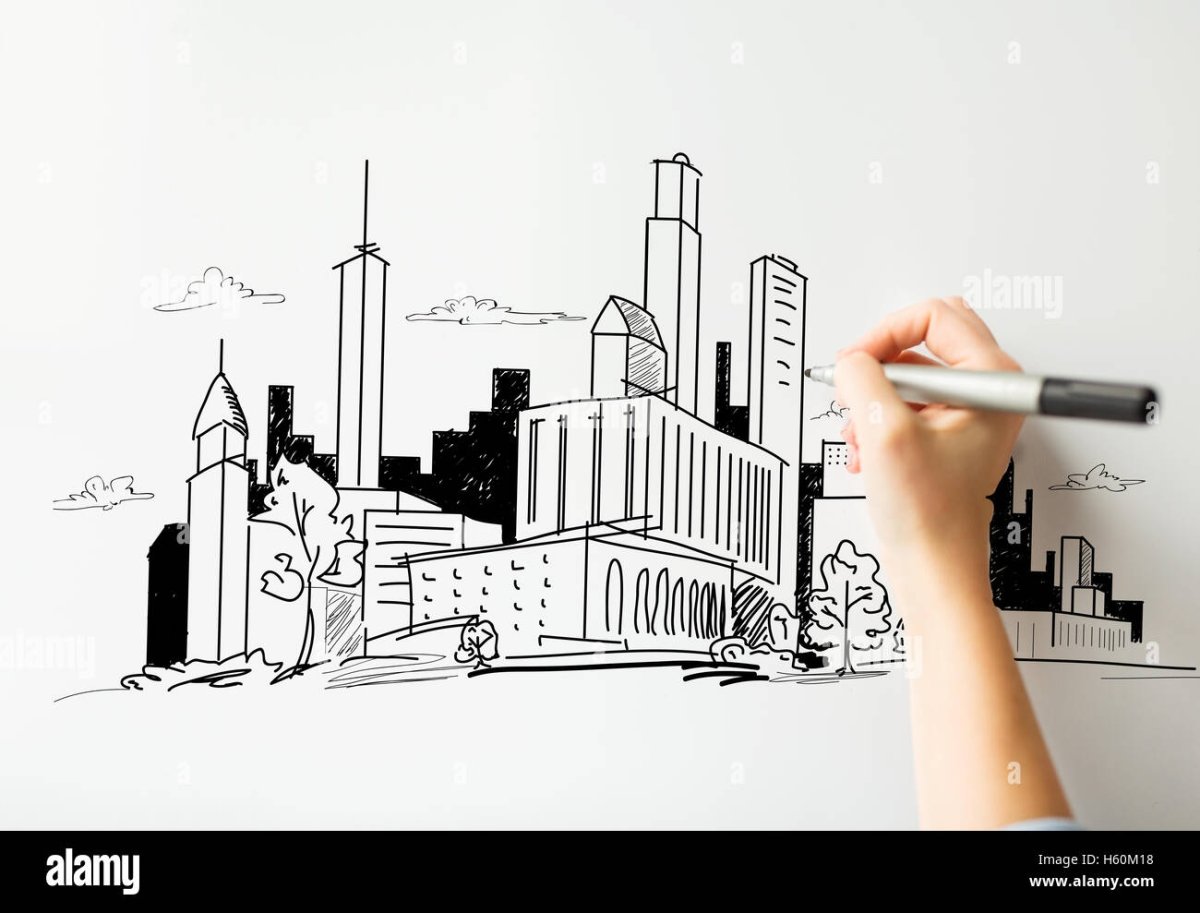 Рисунок города легкий в цвете