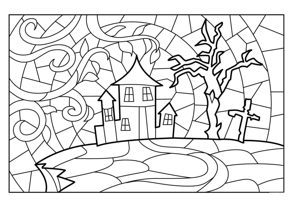 Витраж домики трафарет