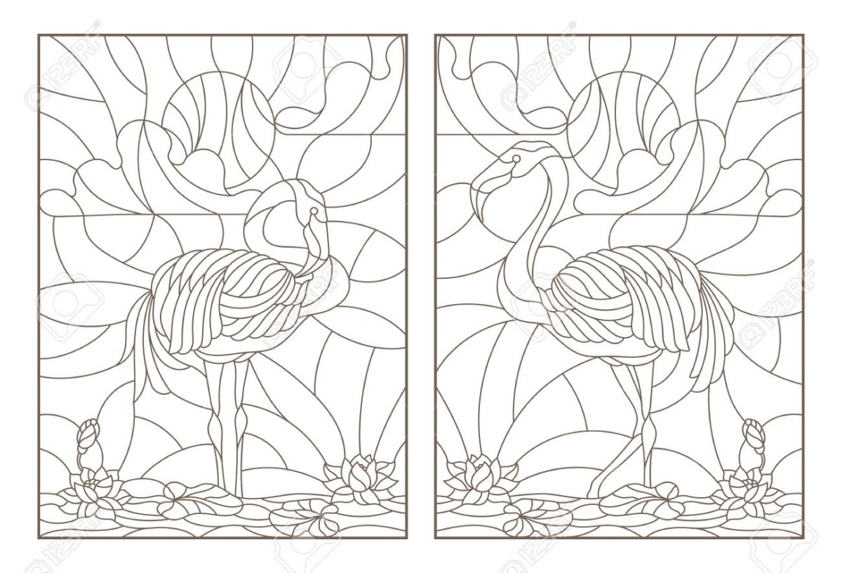 Трафарет для витража Фламинго