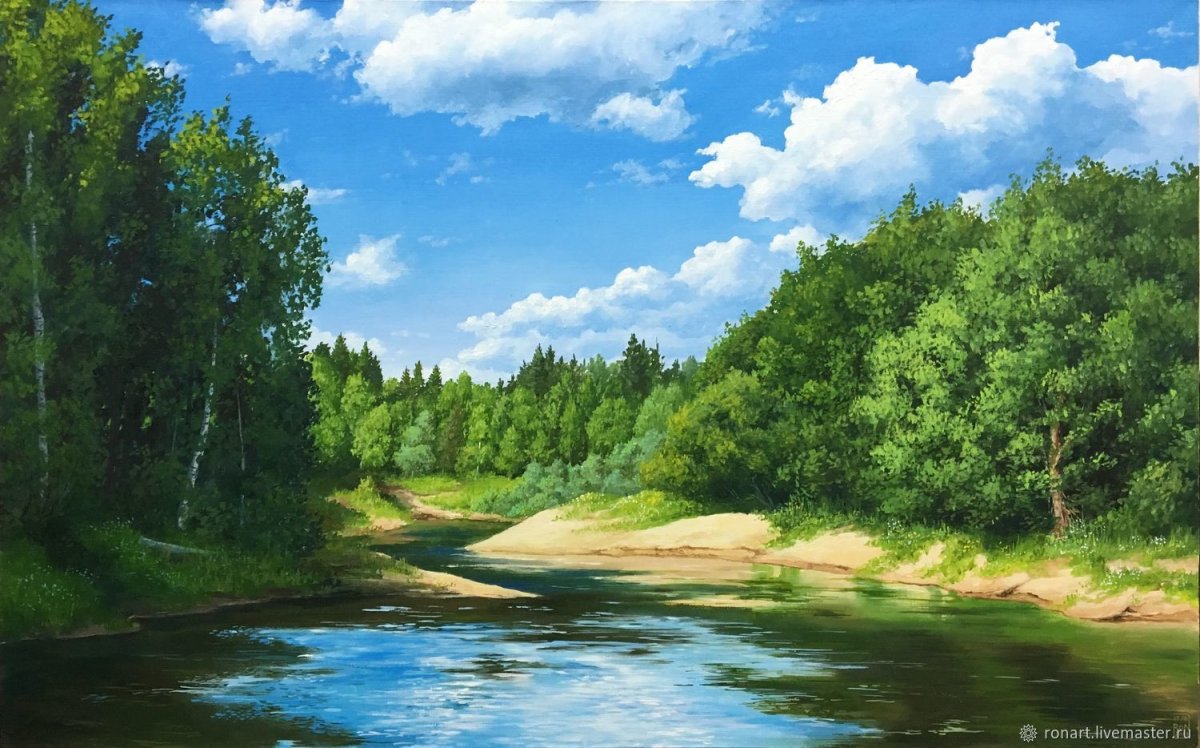 Лес с рекой для детей