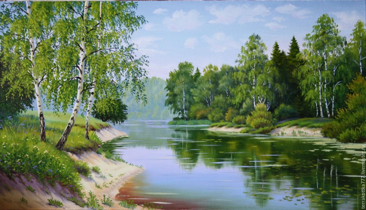 Пейзажи березы река художницы Шарыгиной Ирины