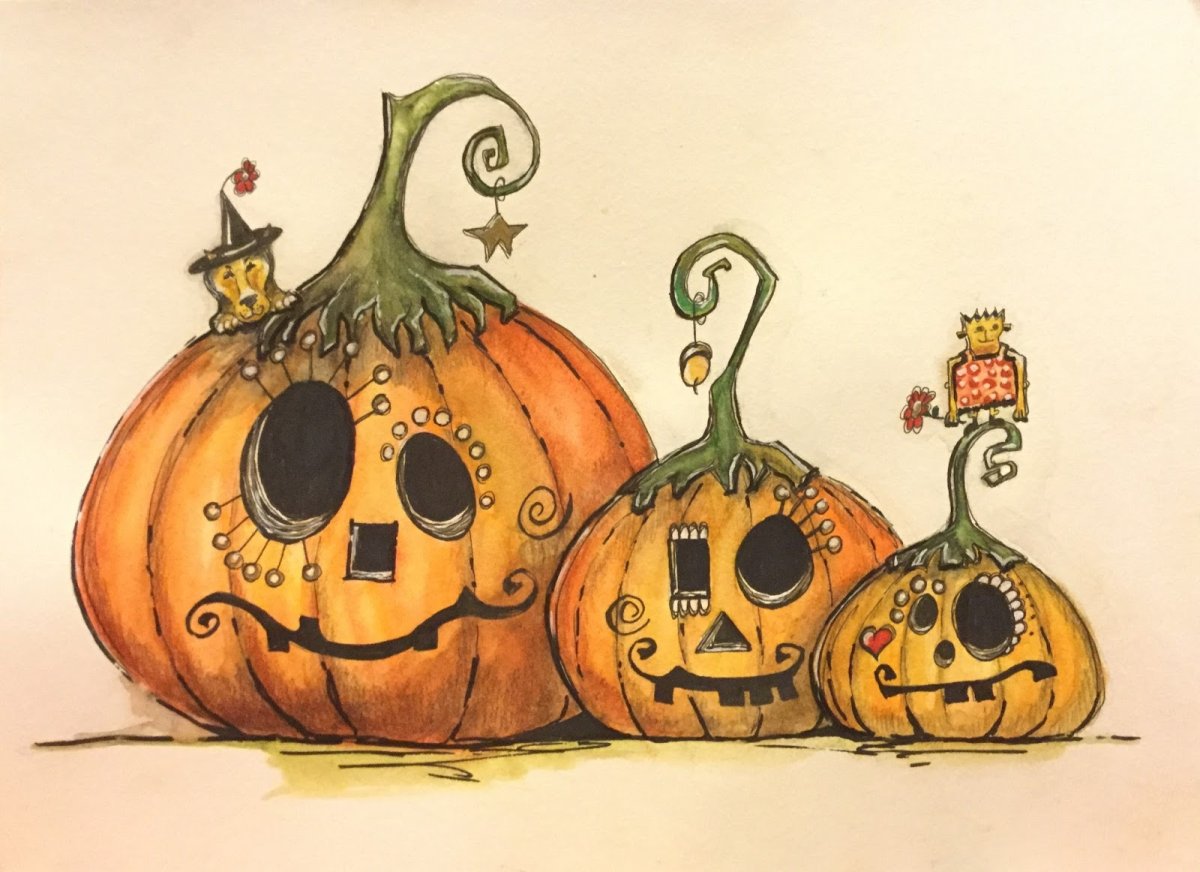 Тыква Хэллоуин акварель