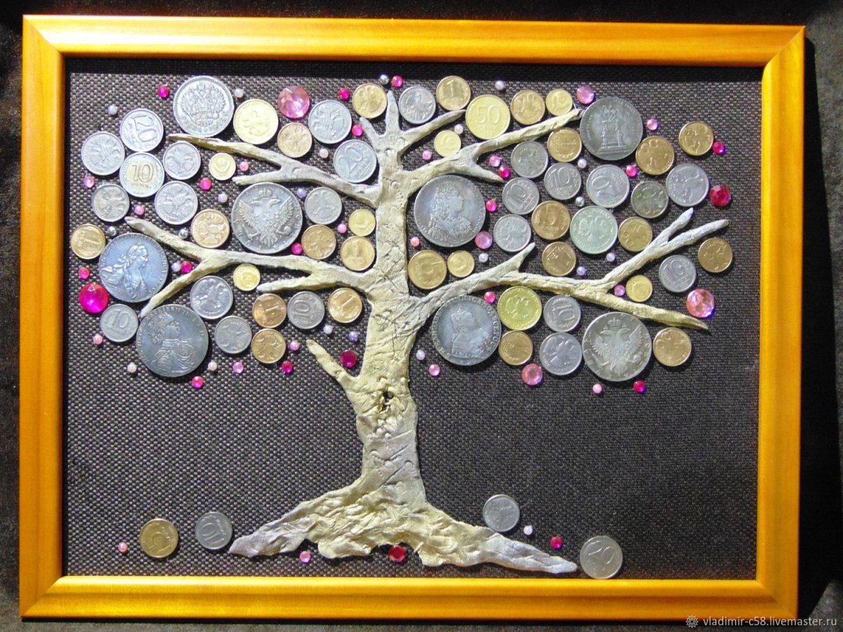 Подарок денежное дерево с монетами