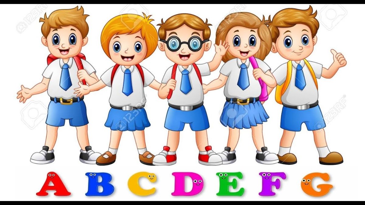 Мультяшные школьники на белом фоне