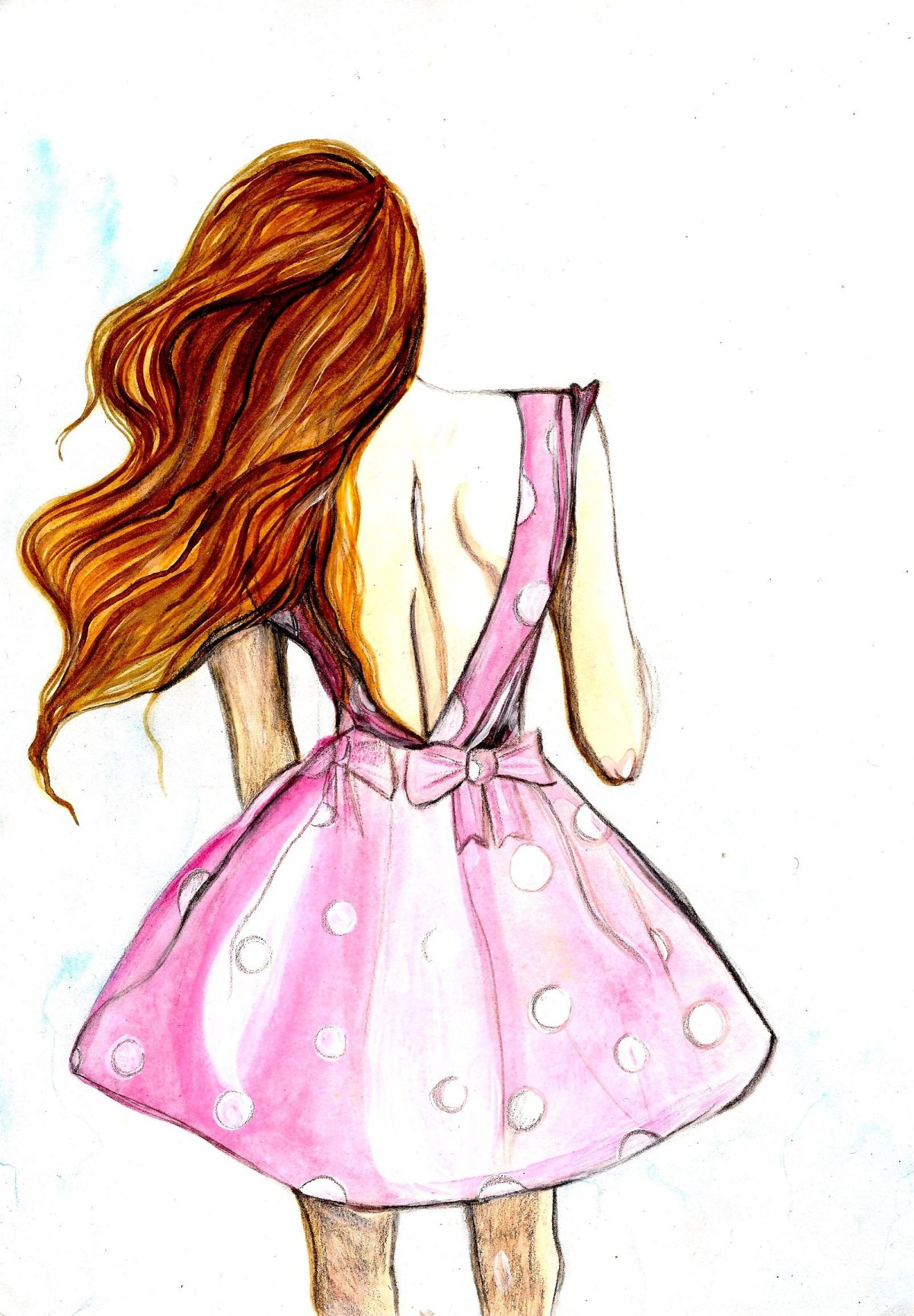 Нарисованная девушка со спины