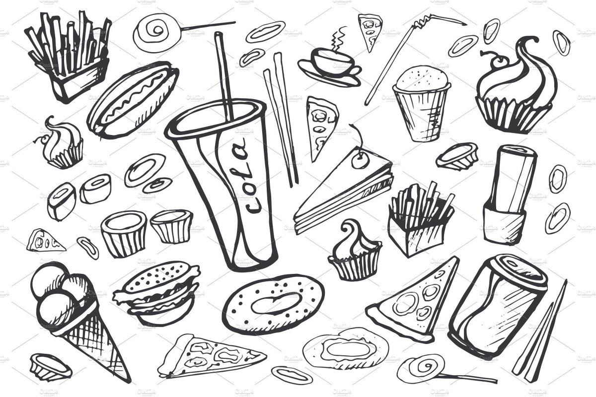 Фаст фуд вектор чб