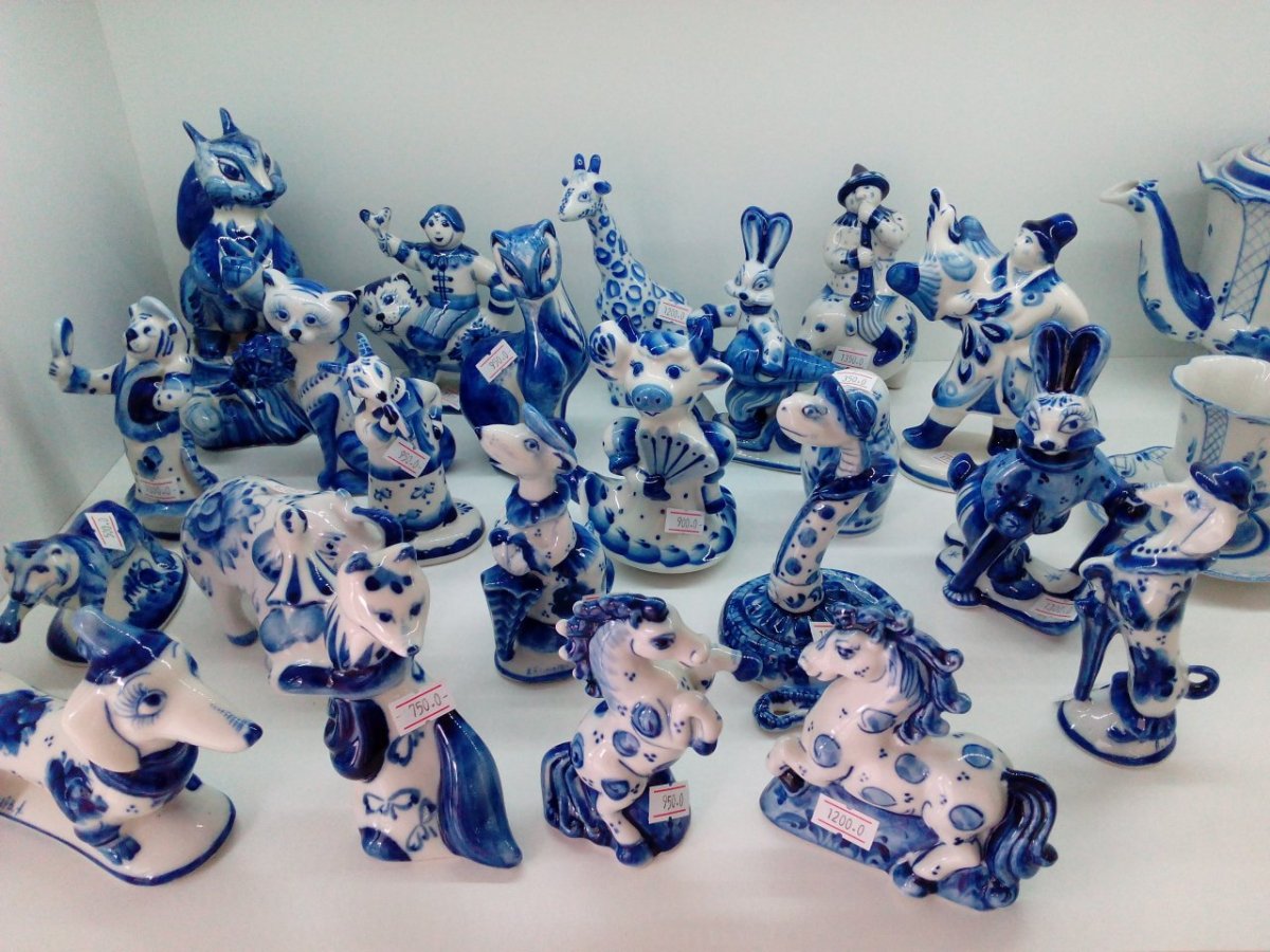 Статуэтка золотой петушок керамика Гжель