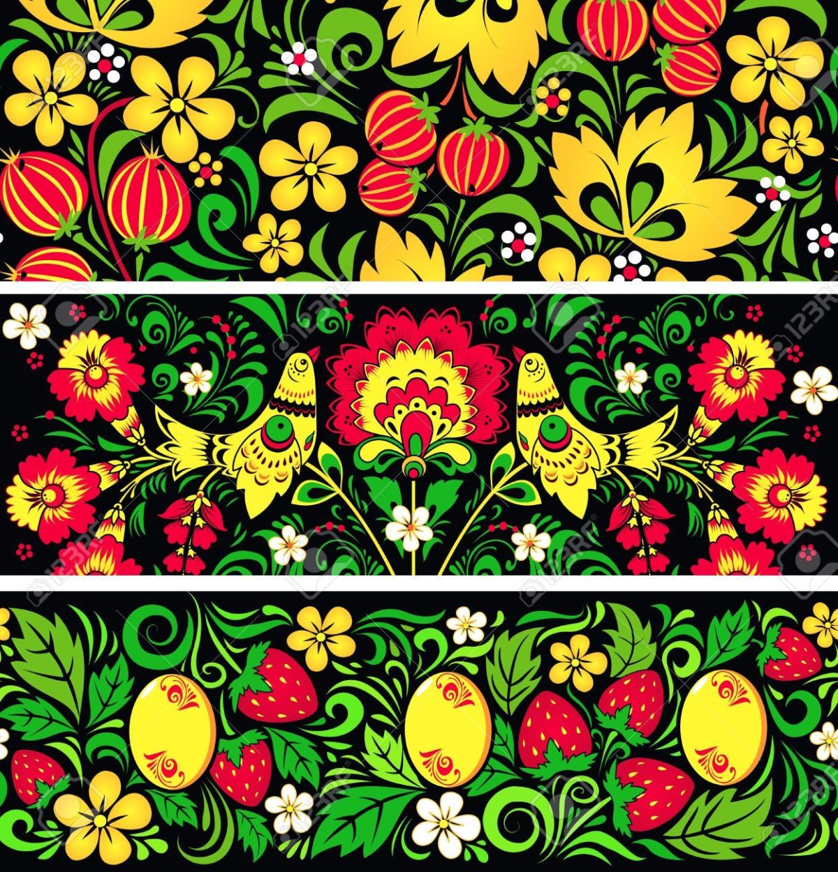 Узор в полосе в стиле Хохлома