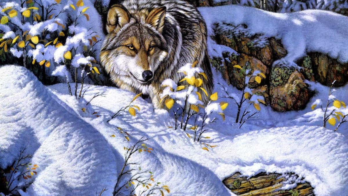 Зимний пейзаж с волками