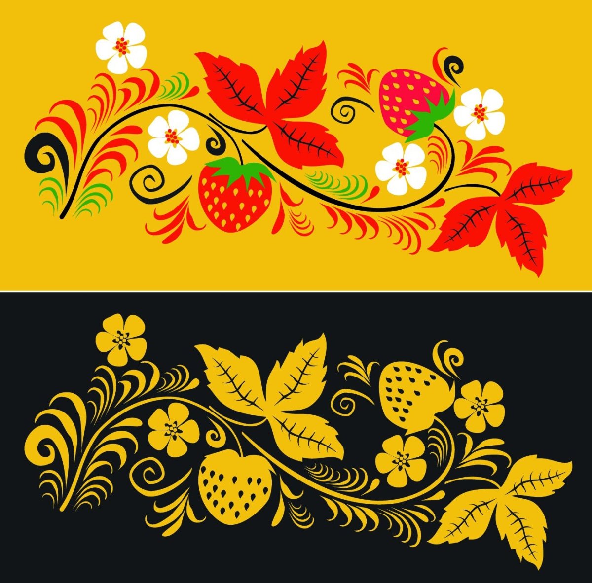 Роспись Хохлома на желтом фоне