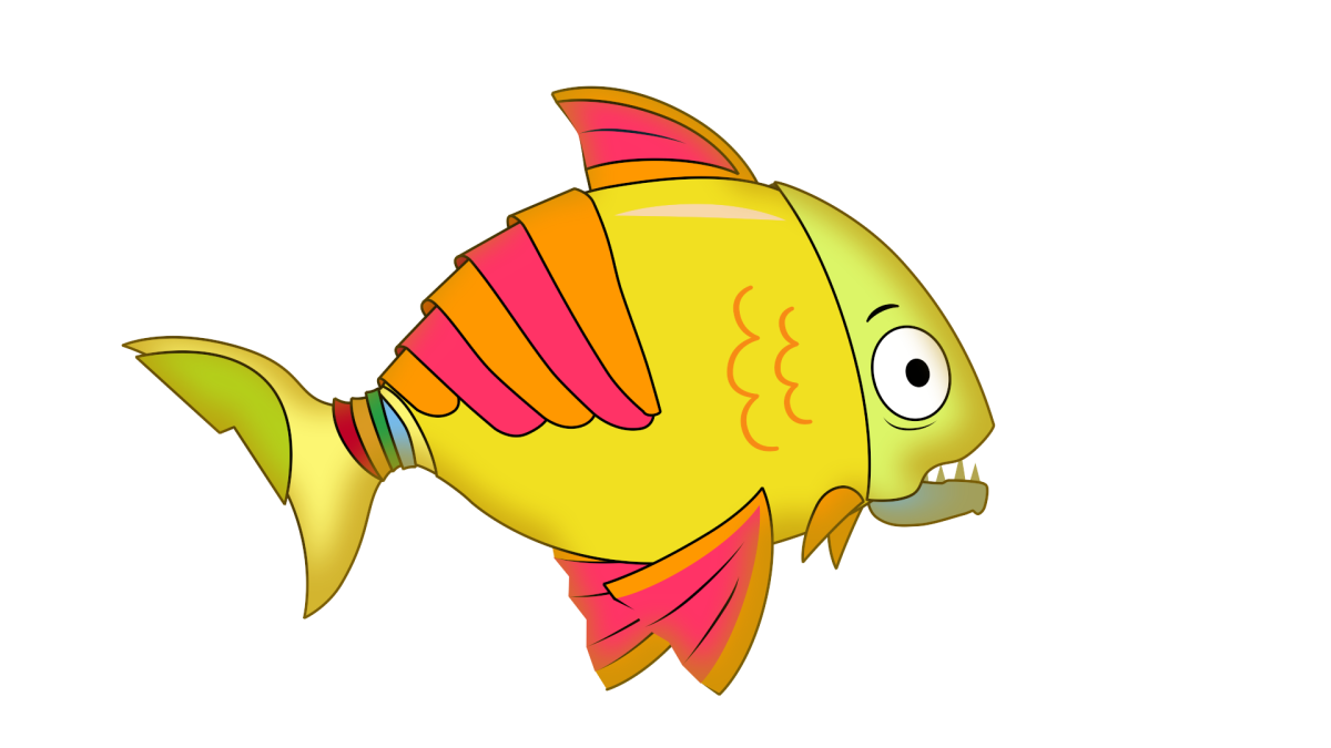 Зелено-желтая рыбка из мультика