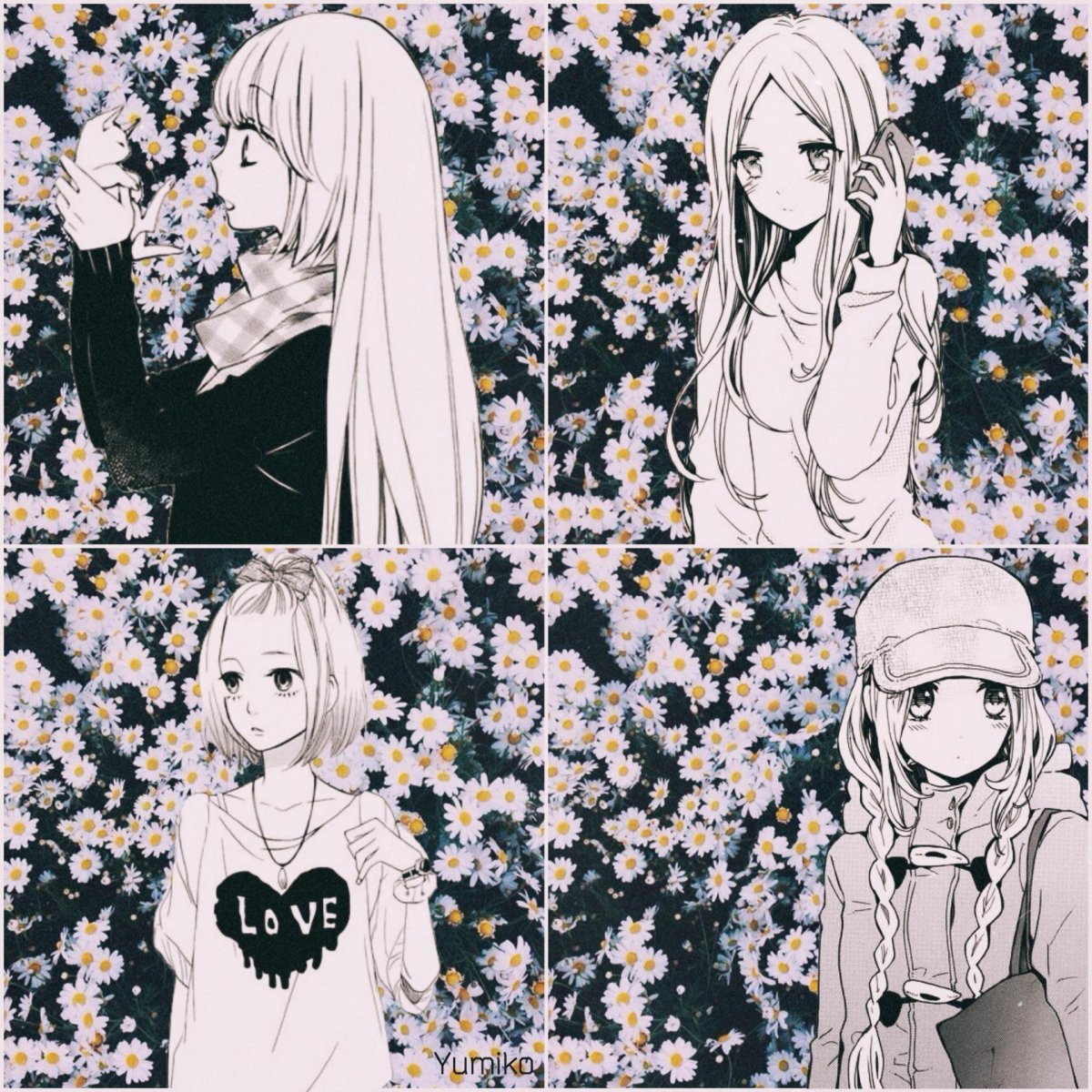 Аниме коллаж чб