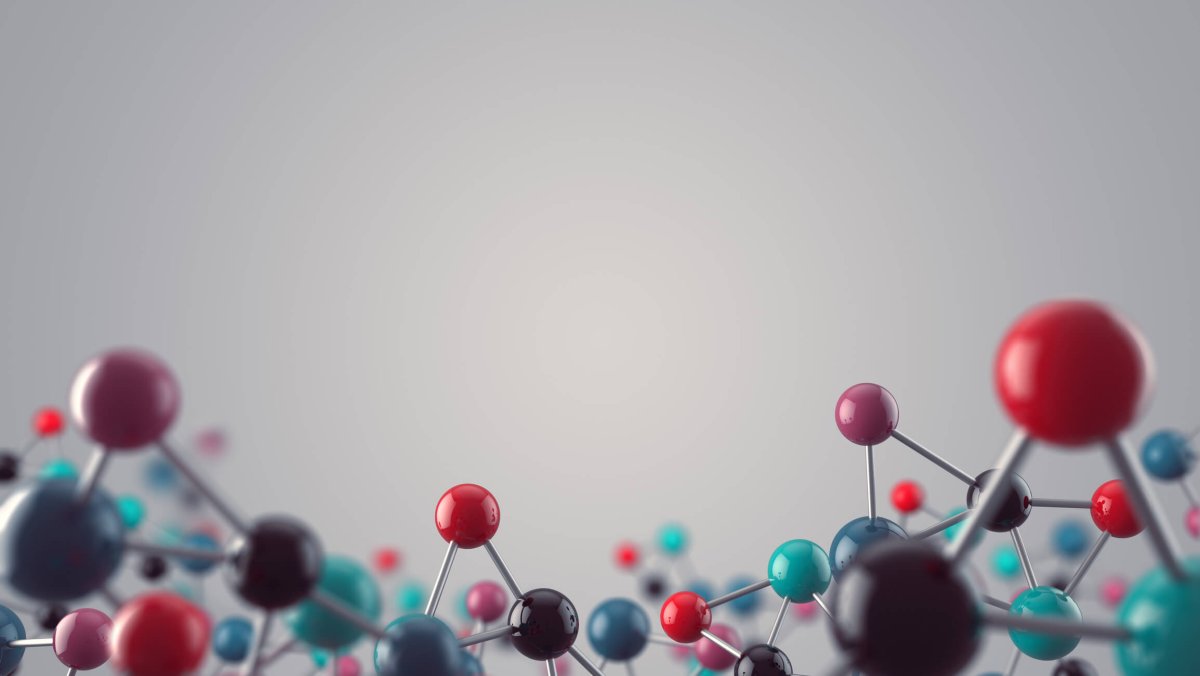 Голубенький атом на белом фоне