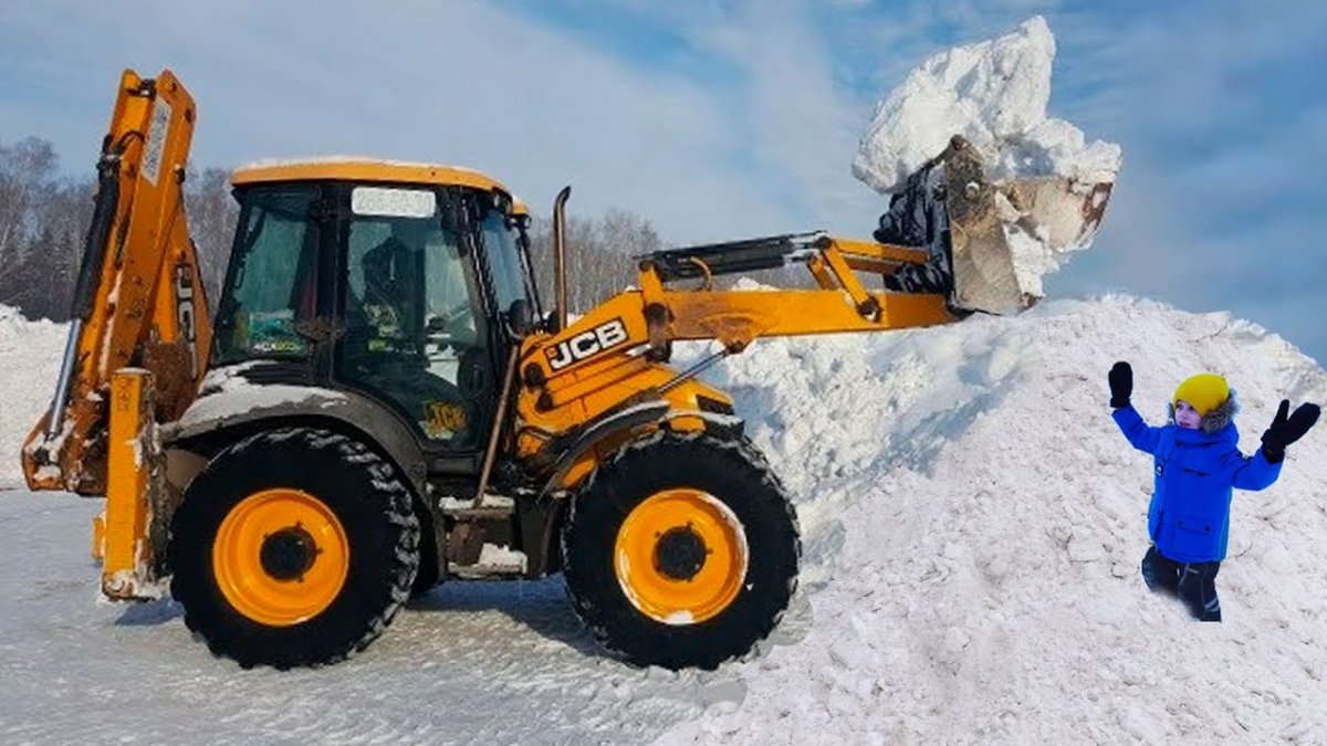 Уборка снега трактором JCB 3cx