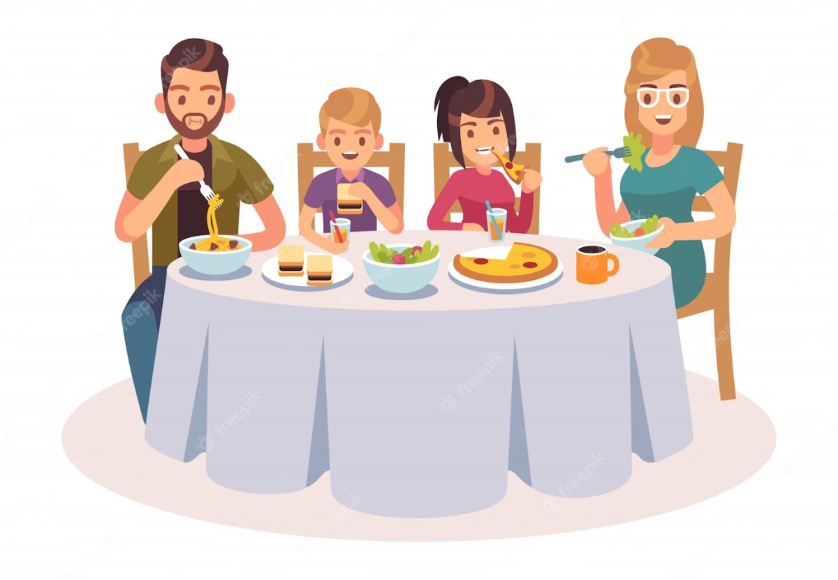 Семья за столом вектор
