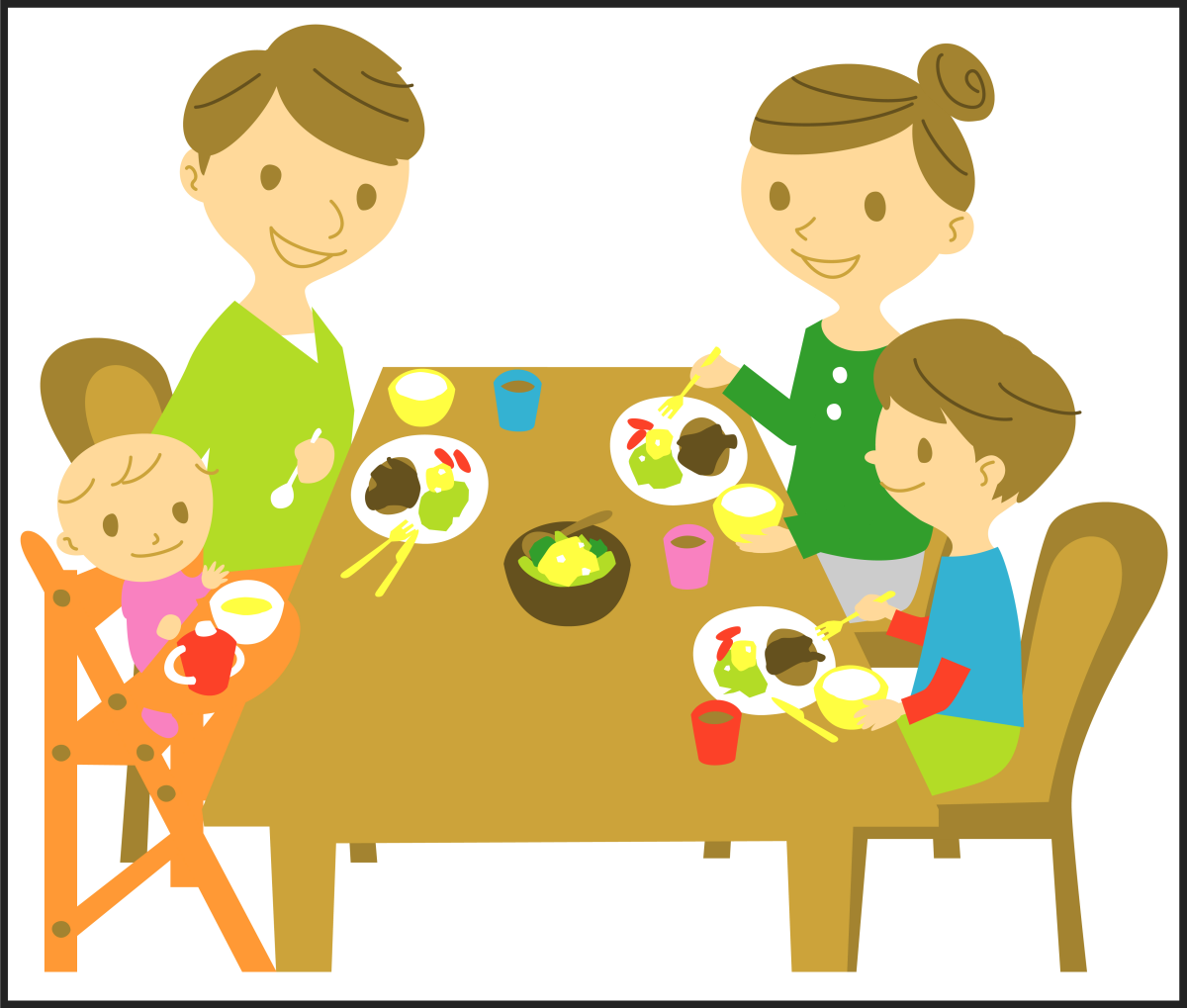 Семья за столом вектор