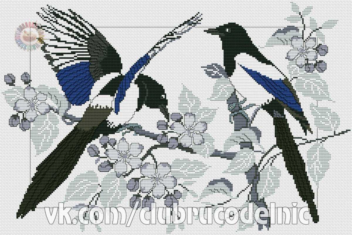 Вышивка гладью сорока