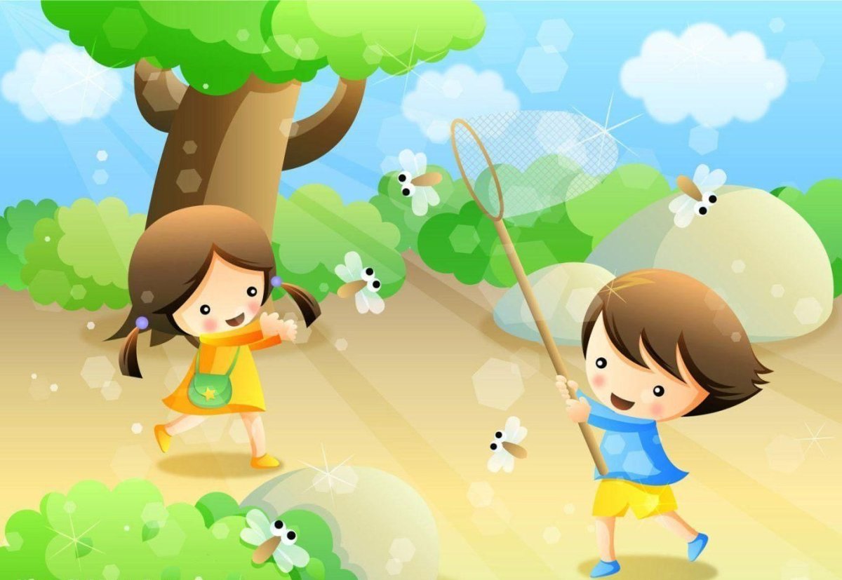 Мультяшные дети на природе