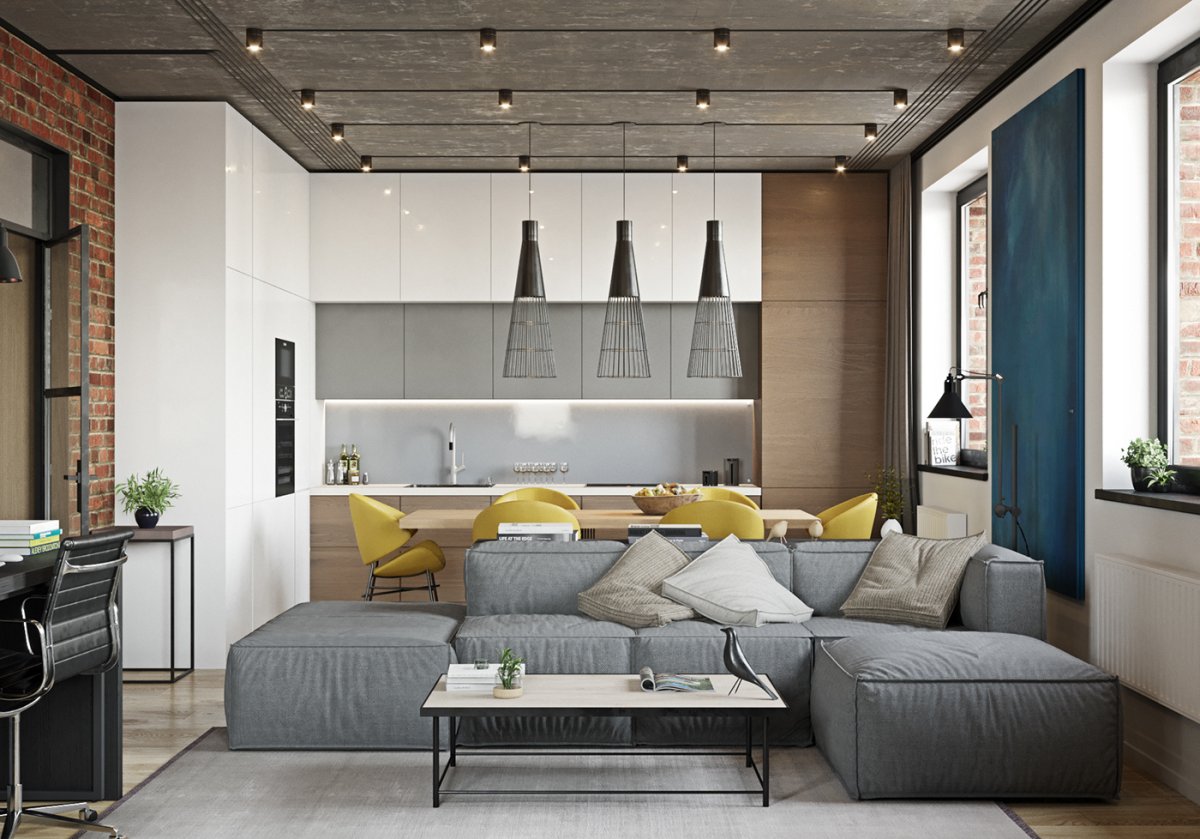 Диван в стиле лофт серый