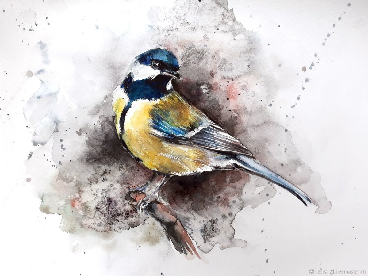 Синица акварелью
